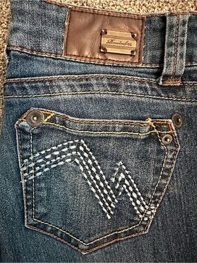 Rewind Jeans Sz 7 Dark Wash Straight Leg Denim Contrast Stitch Mid Rise Western